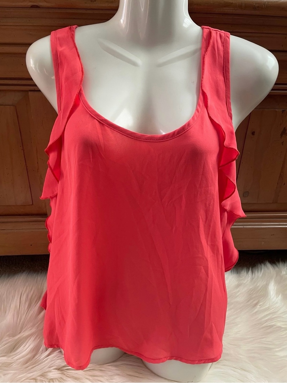 Xhilaration Coral Ruffle Sleeve Tank Top